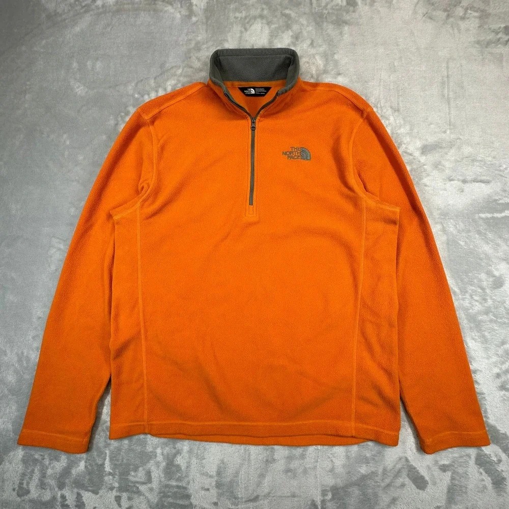 The North Face Fleece Mens M Orange TKA 100 Quarter Zip Pullover Sweater T183